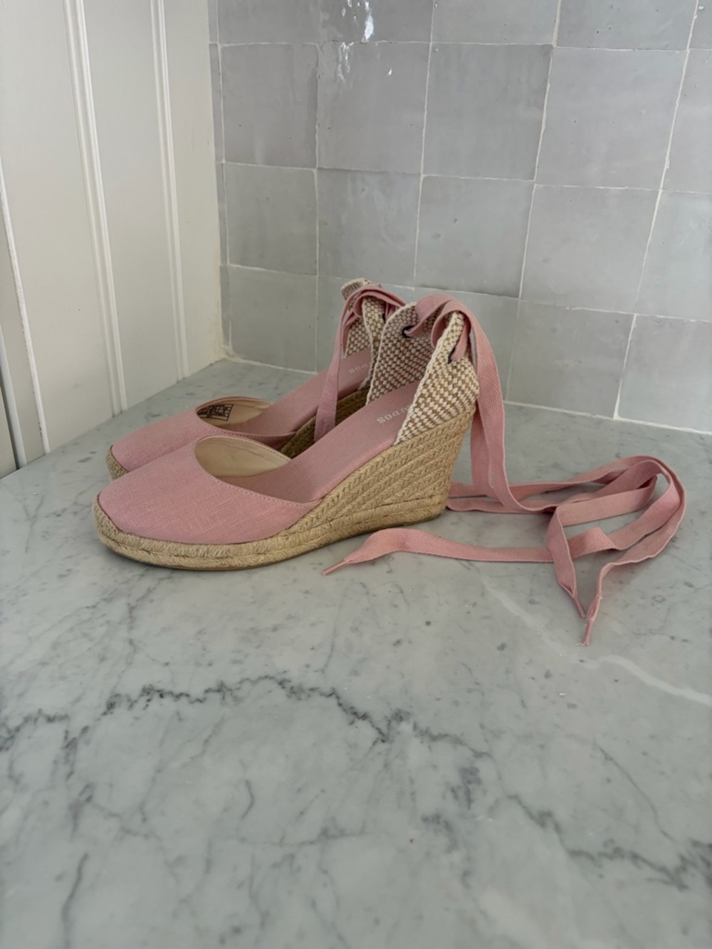 Soludos NWT Pink Wedge Ankle Tie Espadrilles